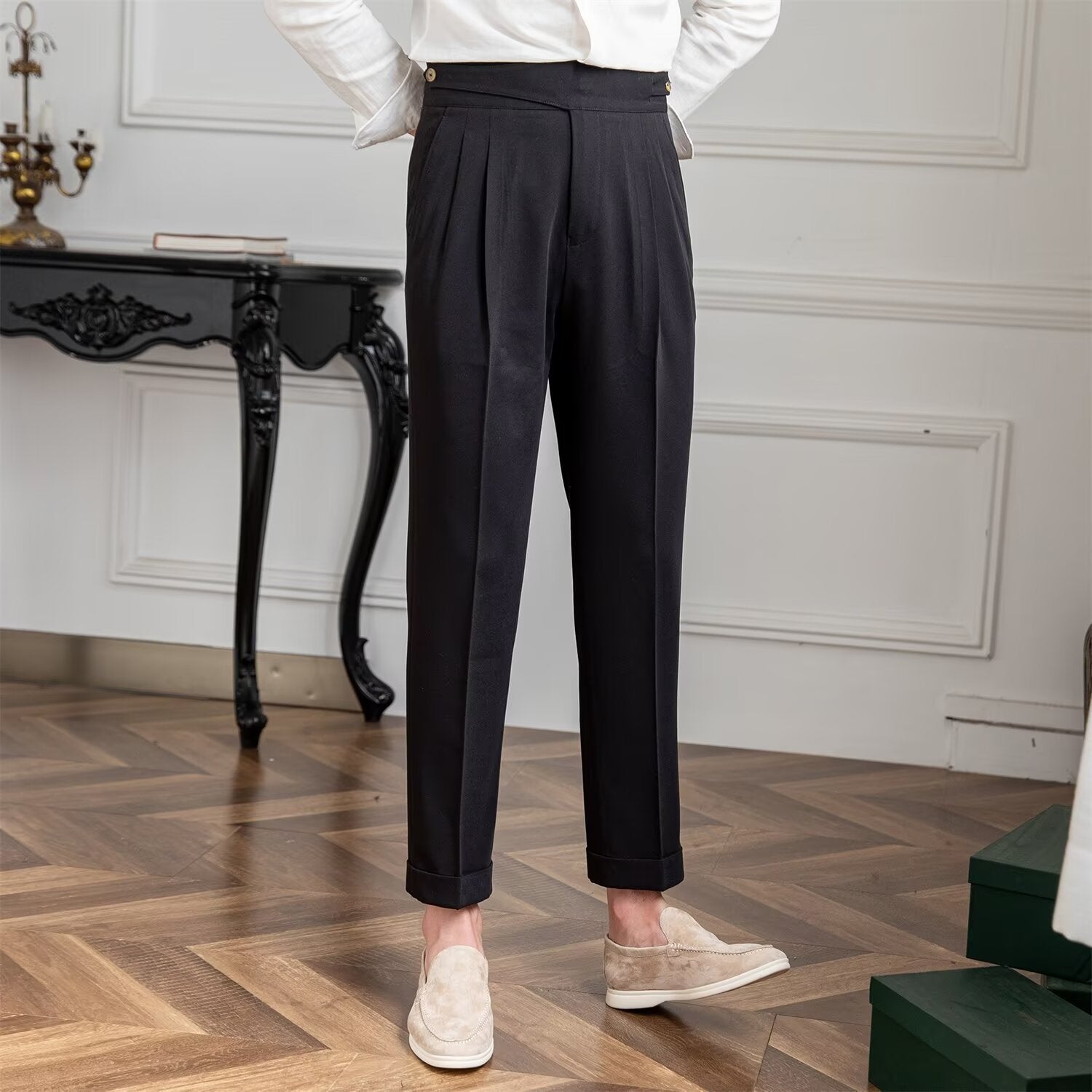 Men’s Straight Leg Casual Trousers High Waist Fit