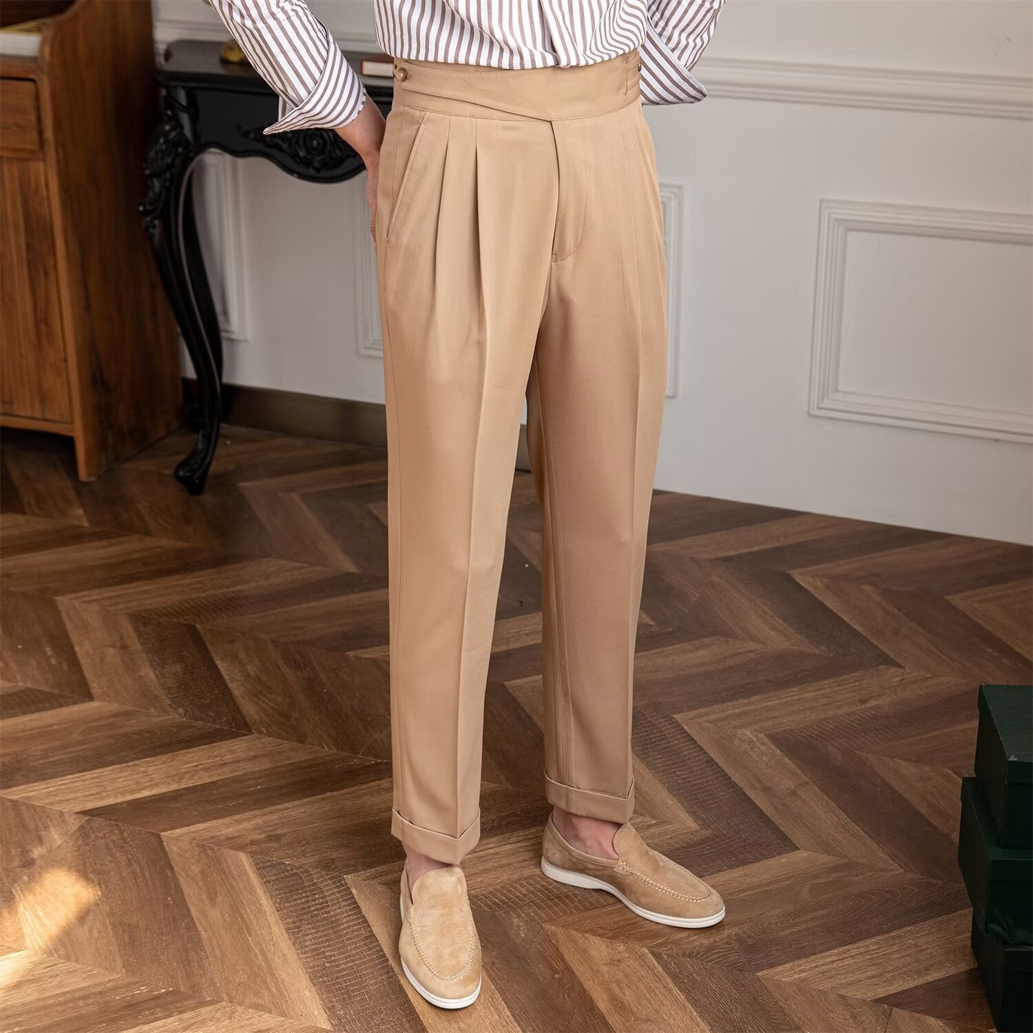 Men’s Straight Leg Casual Trousers High Waist Fit