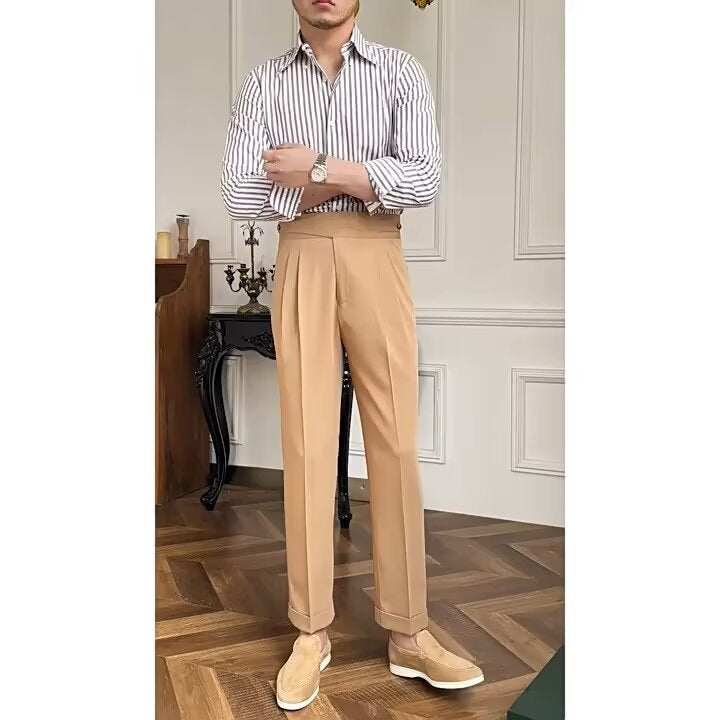 Men’s Straight Leg Casual Trousers High Waist Fit